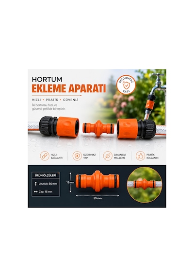 Otomatik Hortum Bağlantı Aparatı 3 Parça 1/2'' Bahçe Hortumu Ekleme Adaptörü Sızdırmaz