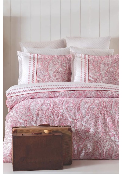 Çift Kişilik Nevresim Takımı Pamuklu Vintage Pembe Paisley Pembe