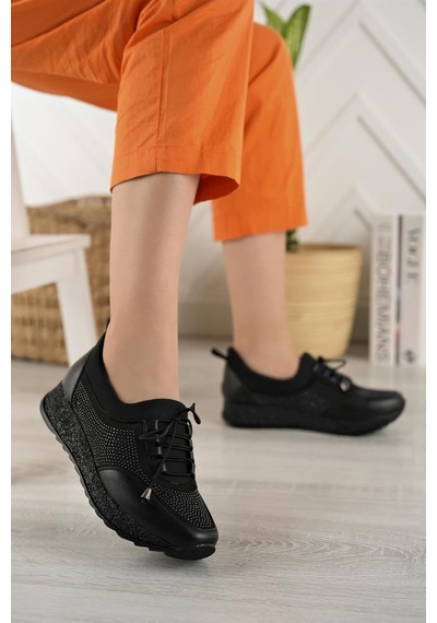Nesil Shoes Acr 15 Siyah Taşlı Strech Kadın Ayakkabı-siyah Siyah