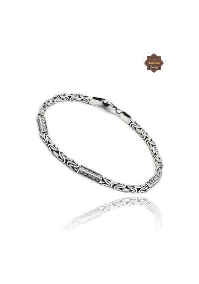 Zirkon Taşlı Kral Zincir Model 925 Ayar Saf Gümüş Erkek Bileklik 201025873