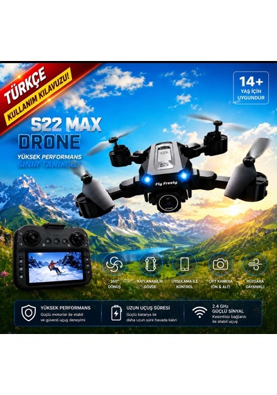 S22 Max Drone Ekranlı Kumanda Tek Tuşla Gelme Çift Bataryalı Uygulama Kontrollü Taşıma Çantalı Drone