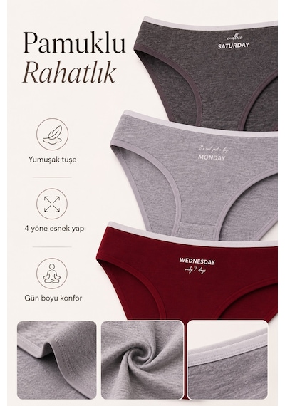 Sebatingo Kadın Külot Pamuklu Likralı Karışık Renkli 7 Li Paket Çok Renkli
