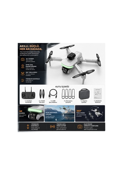 4k Kameralı Katlanabilir Drone, 6 Eksen Jiroskop, Yükseklik Sabitleme, Optik Akış, 360 Takla Modu, Taşıma Çantalı , Tek Tuşla Geri Dönüş Özellikli Beyaz - 889590495 4k Kameralı Katlanabilir Drone, 6 Eksen Jiroskop, Yükseklik Sabitleme, Optik Akış, 360 Takla Modu, Taşıma Çantalı , Tek Tuşla Geri Dönüş Özellikli Beyaz - 889590495