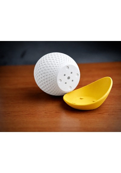 3d Baskı Küre Saksı - Kafes Dokulu İki Parçalı Dekoratif Saksı - Beyaz-sarı