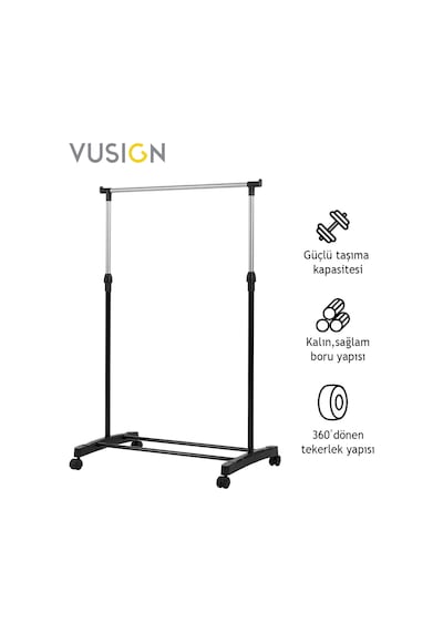 Vusıgn Tek Çubuklu Elbise Askısı Tekerlekli Metal Askılık 140x38x70 Cm Gümüş