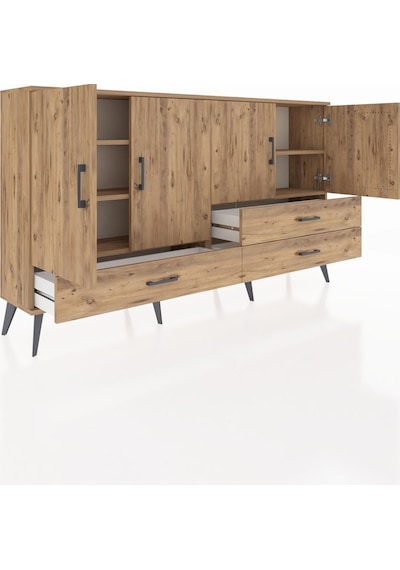 Arges Konsol 5 Raflı 3 Çekmeceli 4 Kapaklı 176x30x99 Çam-çam Çam-çam