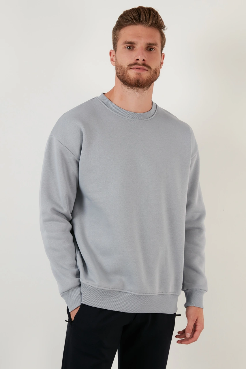 Buratti Regular Fit Bisiklet Yaka Şardonlu 2'Li Paket Erkek Sweat 5905255S2 Elma-Açık Gri