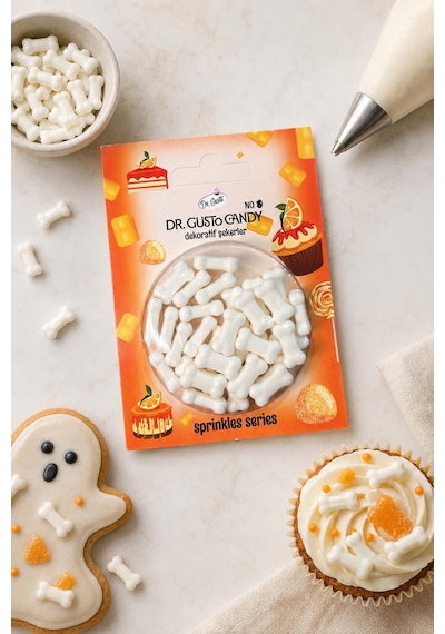 Dr. Gusto Beyaz Kemik Şekilli Pasta Süsleme Şekeri