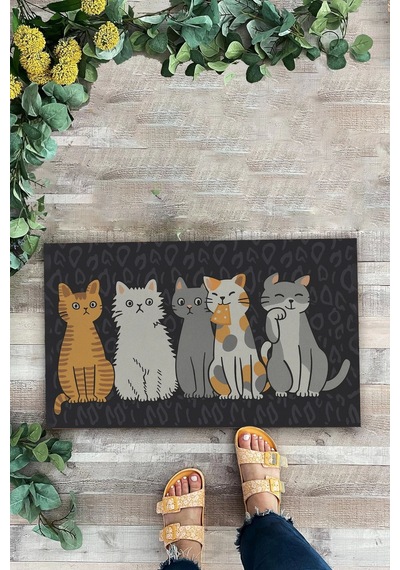 Valerine Life Kedi Konseyi Pati Kardeşliği Siyah Renk Welcome Hoş Geldiniz Kapı Önü Paspası 45x70cm Kahverengi