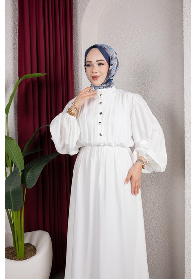 Hira Life Fashion Kadın Çilek Kumaş Ve Önü Düğmeli Eteği Fırfırlı Hakim Yaka Elbise Beyaz Beyaz Hira Life Fashion Kadın Çilek Kumaş Ve Önü Düğmeli Eteği Fırfırlı Hakim Yaka Elbise Beyaz Beyaz