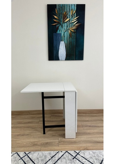 Modern Style Home Pratik Katlanır Taşınabilir 4-6 Kişilik Yemek Masası Beyaz