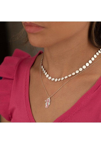 Dkmn Silver 925 Ayar Gümüş Mineli Deniz Atı Kolye Pembe