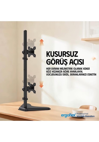 Ef73 Steel Design 2-8 Kg Çift Ekran Asansörlü 13-27 Monitör Standı