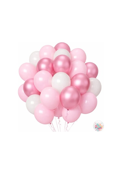 Metalik Pembe Ve Toz Pembe Beyaz Balon Seti 24 Parça A Kalite Balon, Parti Ve Doğum Günü Seti Pembe