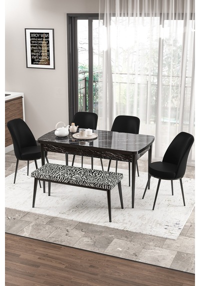 Canisa Zen Serisi 80x132 Mdf Açılabilir Siyah Mermer Desen Masa Takımı 4 Siyah Sandalye Ve 1 Zebra Bench Masa Siyah Mermer Sandalye Siyah Bench Zebra Canisa Zen Serisi 80x132 Mdf Açılabilir Siyah Mermer Desen Masa Takımı 4 Siyah Sandalye Ve 1 Zebra Bench Masa Siyah Mermer Sandalye Siyah Bench Zebra
