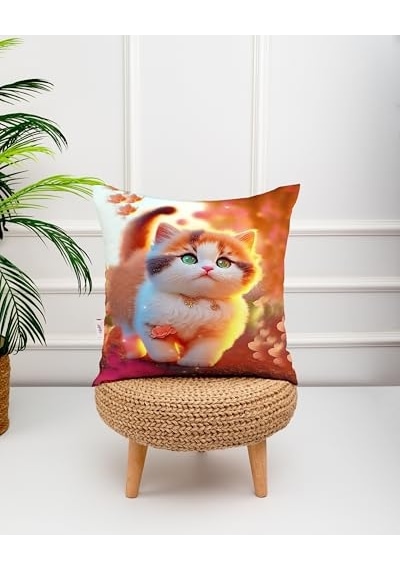 Kedi Desenli Dijital Baskılı Dekoratif Kırlent Yastık Kılıfı 4lü Set Çok Renkli