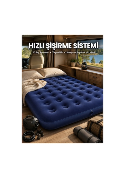 Kullanışlı Çift Kişilik Şişme Yatak Dayanıklı Vinil Kamp Ve Misafir Kullanımına Uygun Çok Renkli