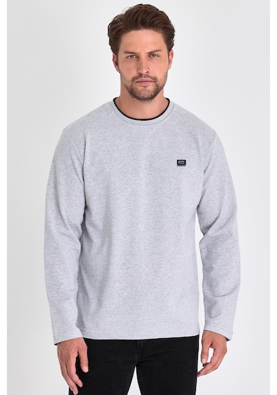 Comeor Çift Bisiklet Yaka Baskı Detaylı Standart Fit Erkek Sweatshirt Gri 001