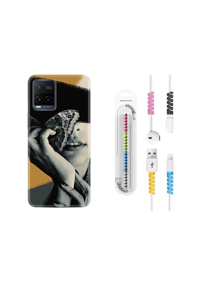 Vivo V21 Kılıf Kablo Koruyuculu Butterfly Girl 1837