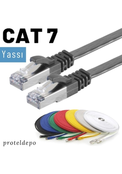 Irenis CAT7 Kablo Yassı FTP Ethernet Network LAN Ağ Kablosu, 3 M-Siyah