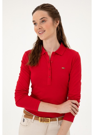 U.S. Polo Assn. Kadın Kırmızı Basic Polo Yaka Sweatshırt 50313593-VR030