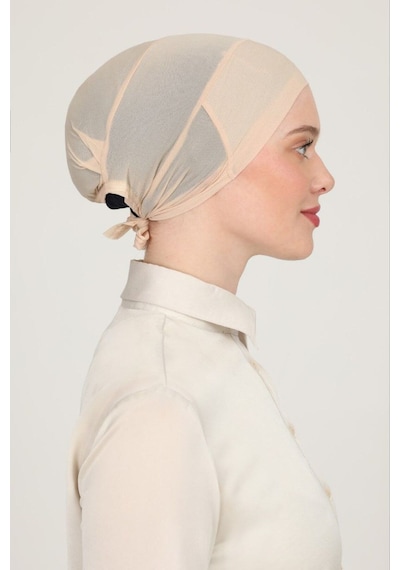 Melodi Scarf Kadın Tesettür Parisien Tüllü Climafit Likralı Nefes Alan Parizyen Dikişsiz Bone Bej Bej
