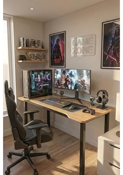 100 Çam Oyun Çalışma Masası Gaming Masa Ofis Masası 9111 Çok Renkli