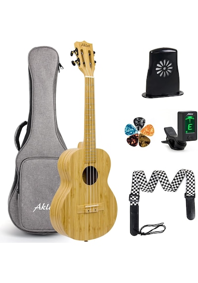 Aklot Akbc-23 Concert Boy Masif Bambo Ağacı Kaliteli Ukulele Ful Set Naturel