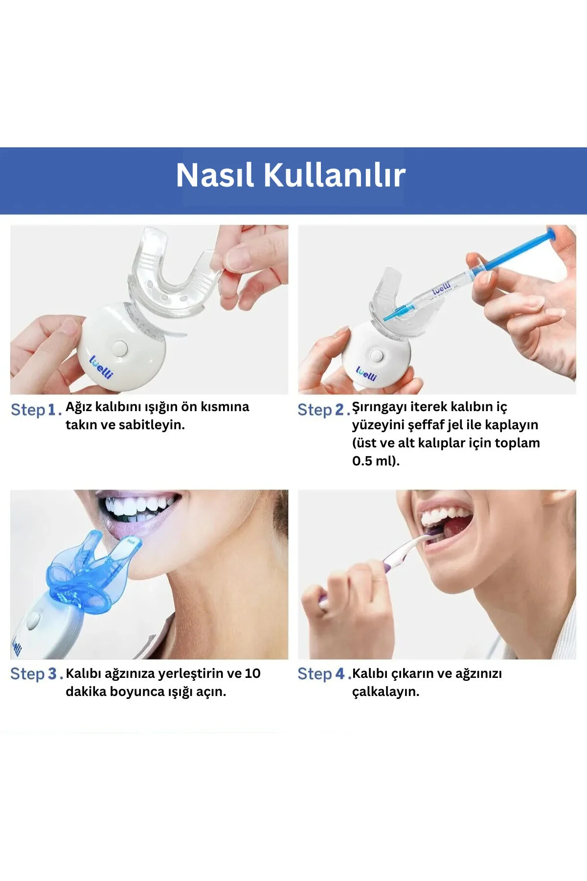 Luelli 35% Karbamid Peroksit Diş Beyazlatma Kiti Uv Led Işık, D