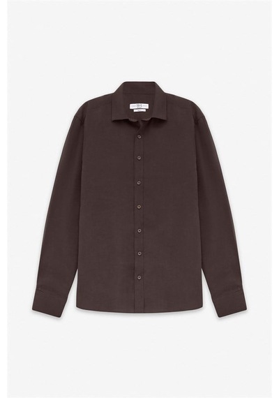 Süvari Koyu Kahve Slim Klasik Yaka Düz Casual Gömlek Gm1008400352-kh9