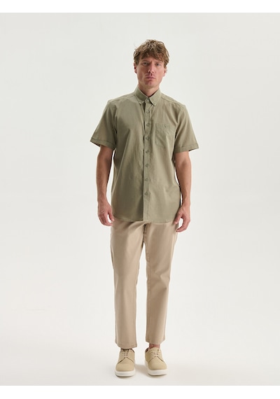 Lcwaıkıkı Classic Haki Regular Fit Keten Karışımlı Erkek Gömlek