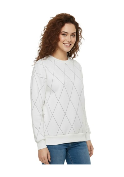 Baglan Kadın Sıfıryaka Sweatshirt Taşlı Bgl-st05060 Krem