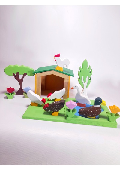 Woxwood Ahşap Çiftlik Kümes Hayvanları Oyuncak Seti- Montessori - Waldorf