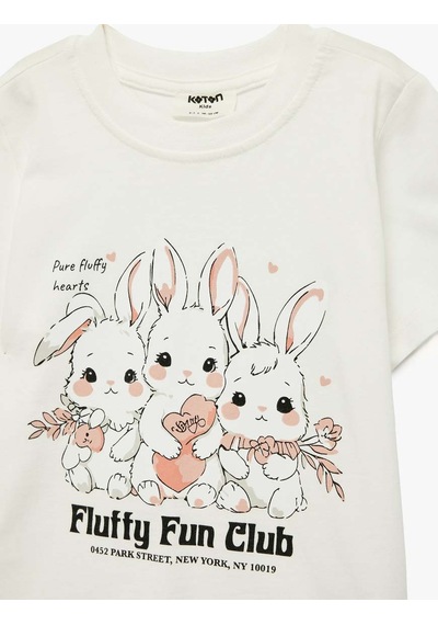 Koton Tavşan Baskılı Ekru Kız Çocuk T-shirt 6skg10242ak Ekru