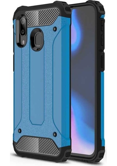 Kilifone - Samsung Uyumlu Galaxy A20 - Kılıf Çift Katman Zırh Tank Crash Military Kapak - Mavi