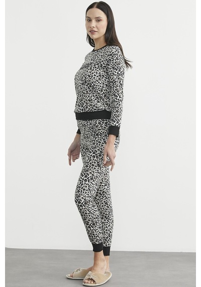 Sementa Leopar Desenli Pijama Takım - Ekru Ekru