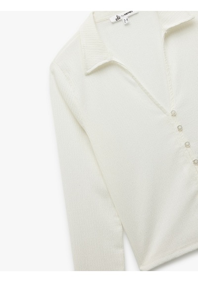 Koton Gömlek Yaka Uzun Kollu Düğmeli Slim Fit Tişört Ekru 6wal10212ık Ekru