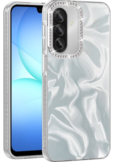 Samsung Uyumlu Galaxy A57 Kılıf Airbagli Parlak Taş Detay Tasarımlı Esila Kılıf Beyaz