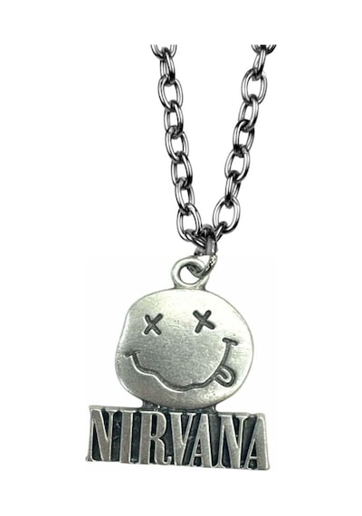 Nirvana Logolu Ve Yazılı Kolye 60 Cm Metal Gümüş Renk, Efsanevi Tarz Çok renkli