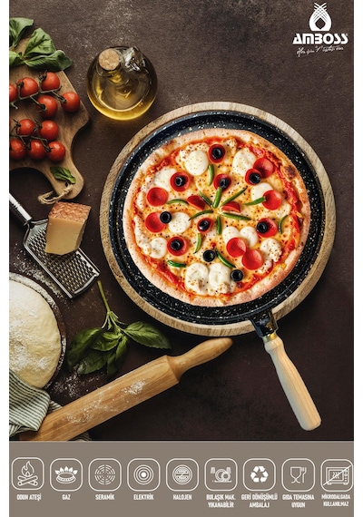 Olivin Döküm Granit Pizza Gözleme Tavası Siyah