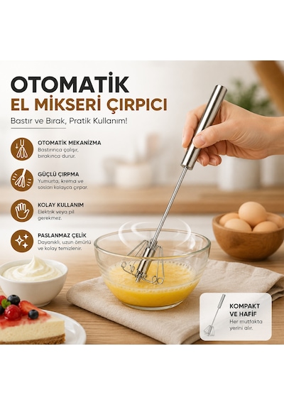 Metal El Mikser Çırpıcı Otomatik Bas-bırak Sarı