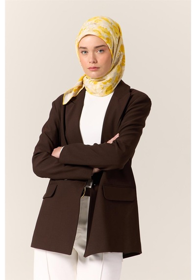 Silk Home Organik Pamuk İpek Eşarp Sarı-beyaz Desenli Tok Duruşlu 90x90 Çok Renkli