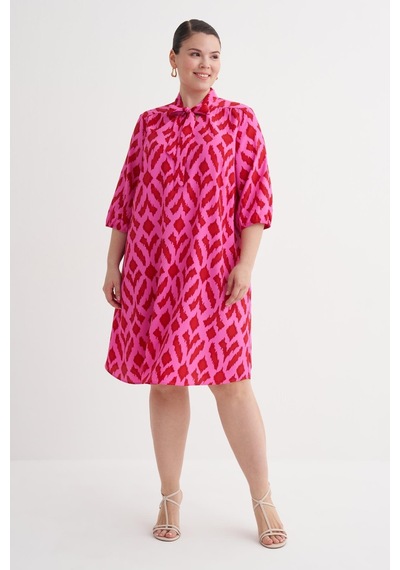 Myline Desenli Fular Yaka Elbise-6232 Pembe