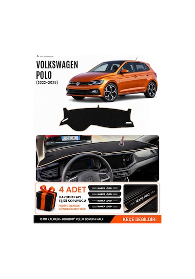 Volkswagen Polo 2022-2025 Uyumlu Torpido Örtüsü, Torpido Kılıfı - Siyah-bej - Vw022
