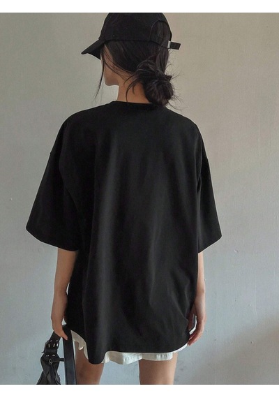 Journey Süprem T-shirt - Siyah Baskılı Oversize Bisiklet Yaka Tişört Siyah