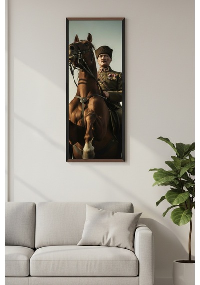 Atatürk Tablosu 25x60 Cm Dikey Çerçeveli Ofis & Ev Dekorasyonu Anma Köşesi