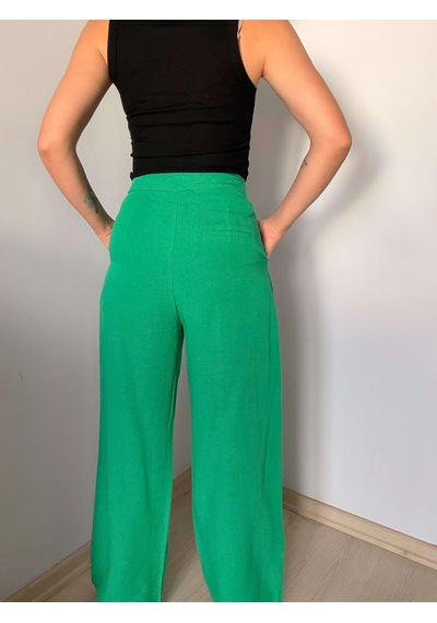 Ali Butik Yeşil Çift Pileli Keten Pantolon Yeşil