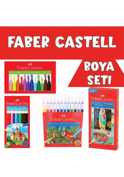 Faber Castell Boya Seti 12'li Kuru Boya + 12'li Keçeli Kalem + 1
