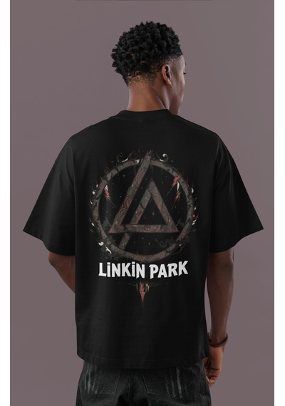 Sevbano Tasarım Linkin Park Sırt Baskılı Unisex Oversize Müzik Grubu Tişö Siyah
