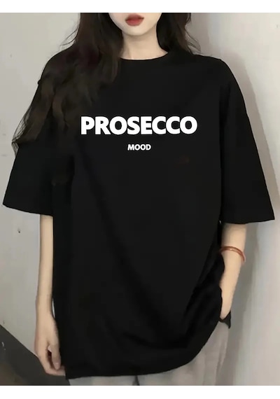 Genel Markalar 20/1 Penye Compack Baskılı Oversize Kısa Kol Bisiklet Yaka T-shirt - Siyah - Renkli